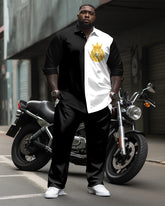 Pocket Patchwork Long Sleeve Lapel Shirt 2 Piece Set Men's Big & Tall